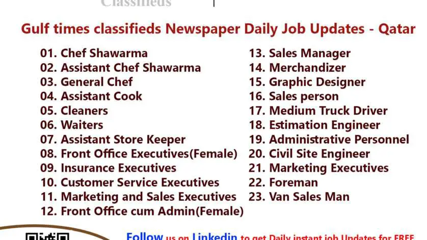 Gulf times classifieds Job Vacancies Qatar - 02 November 2022