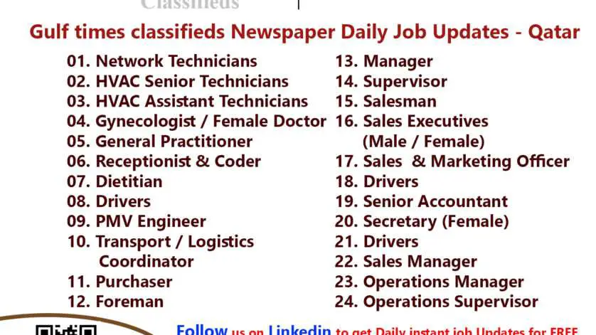 Gulf times classifieds Job Vacancies Qatar - 08 November 2022