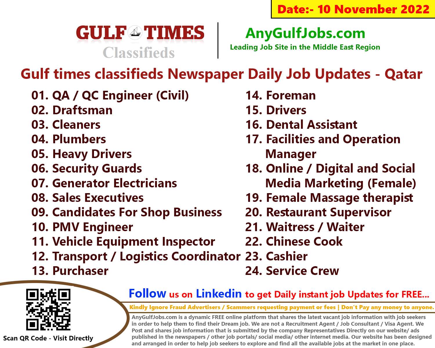 Gulf times classifieds Job Vacancies Qatar - 10 November 2022