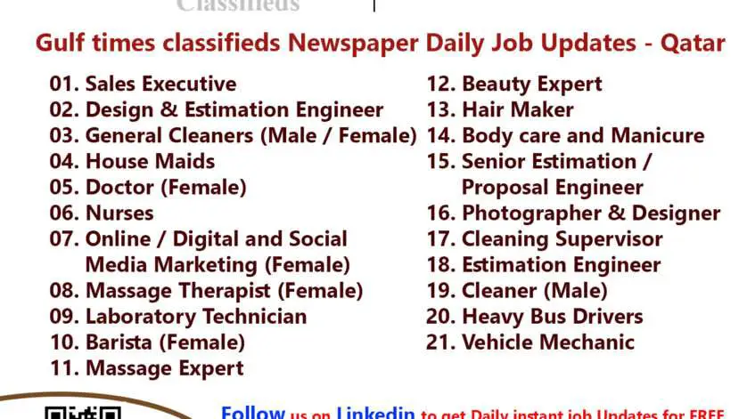 Gulf times classifieds Job Vacancies Qatar - 13 November 2022