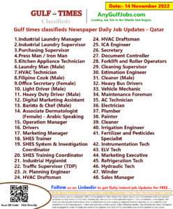 Gulf times classifieds Job Vacancies Qatar - 14 November 2022