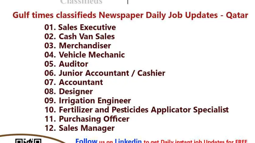 Gulf times classifieds Job Vacancies Qatar - 15 November 2022