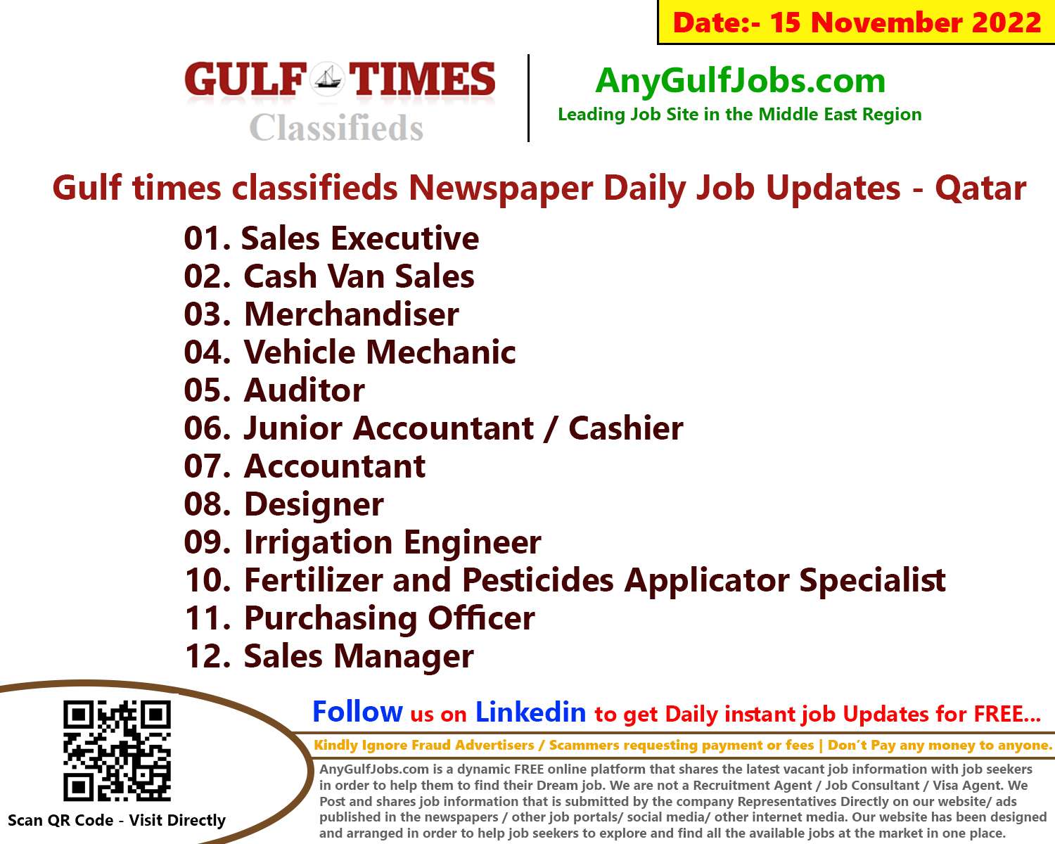 Gulf times classifieds Job Vacancies Qatar - 15 November 2022