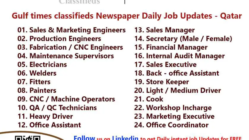 Gulf times classifieds Job Vacancies Qatar - 16 November 2022