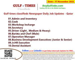 Gulf times classifieds Job Vacancies Qatar - 17 November 2022