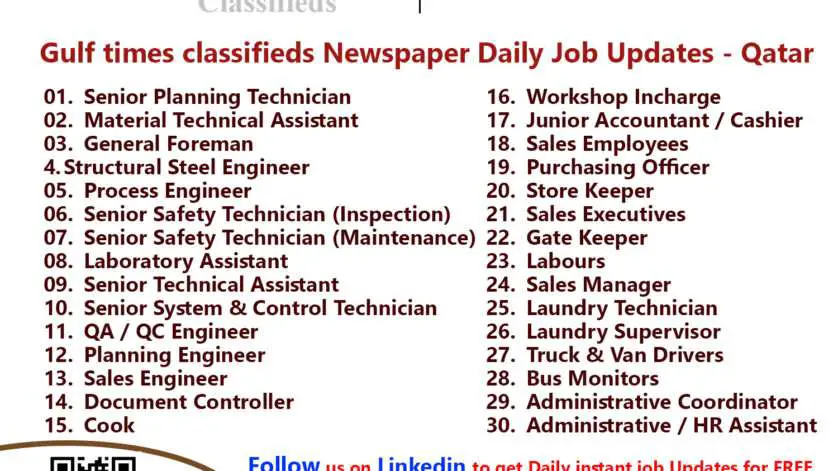 Gulf times classifieds Job Vacancies Qatar - 22 November 2022
