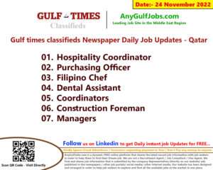 Gulf times classifieds Job Vacancies Qatar - 24 November 2022