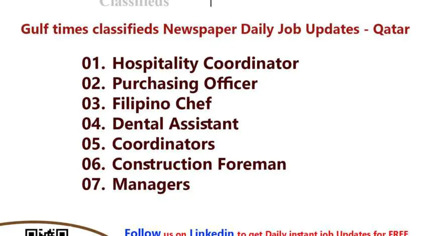 Gulf times classifieds Job Vacancies Qatar - 24 November 2022