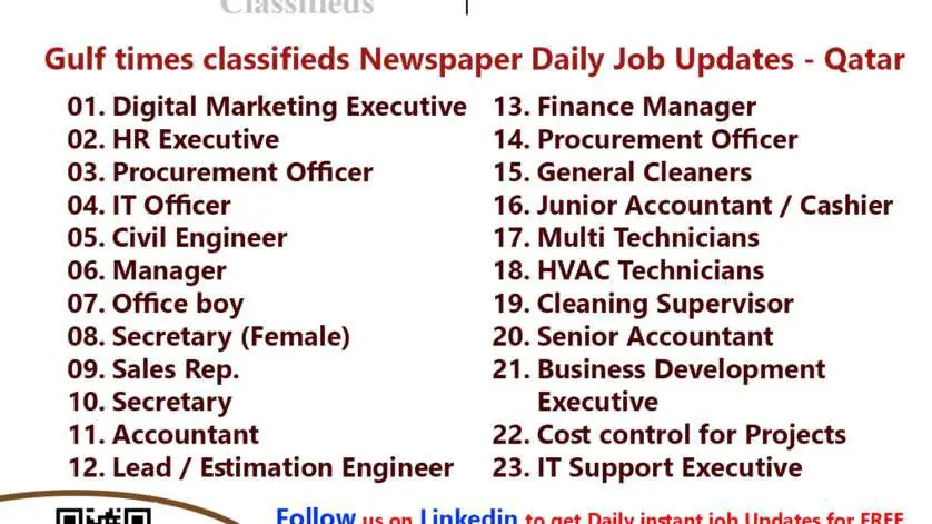 Gulf times classifieds Job Vacancies Qatar - 27 November 2022