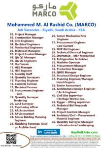 Mohammed M. Al Rashid Co. (MARCO) Job Vacancies - Riyadh, Saudi Arabia - KSA