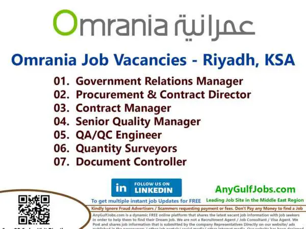 Omrania Job Vacancies - Riyadh, KSA