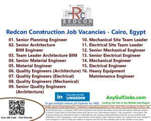 Multiple Redcon Construction Job Vacancies - Cairo, Egypt