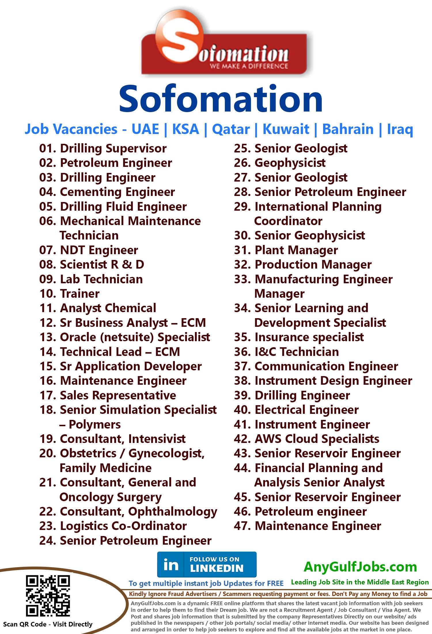 Sofomation Job Vacancies - UAE | KSA | Qatar | Kuwait | Bahrain | Iraq