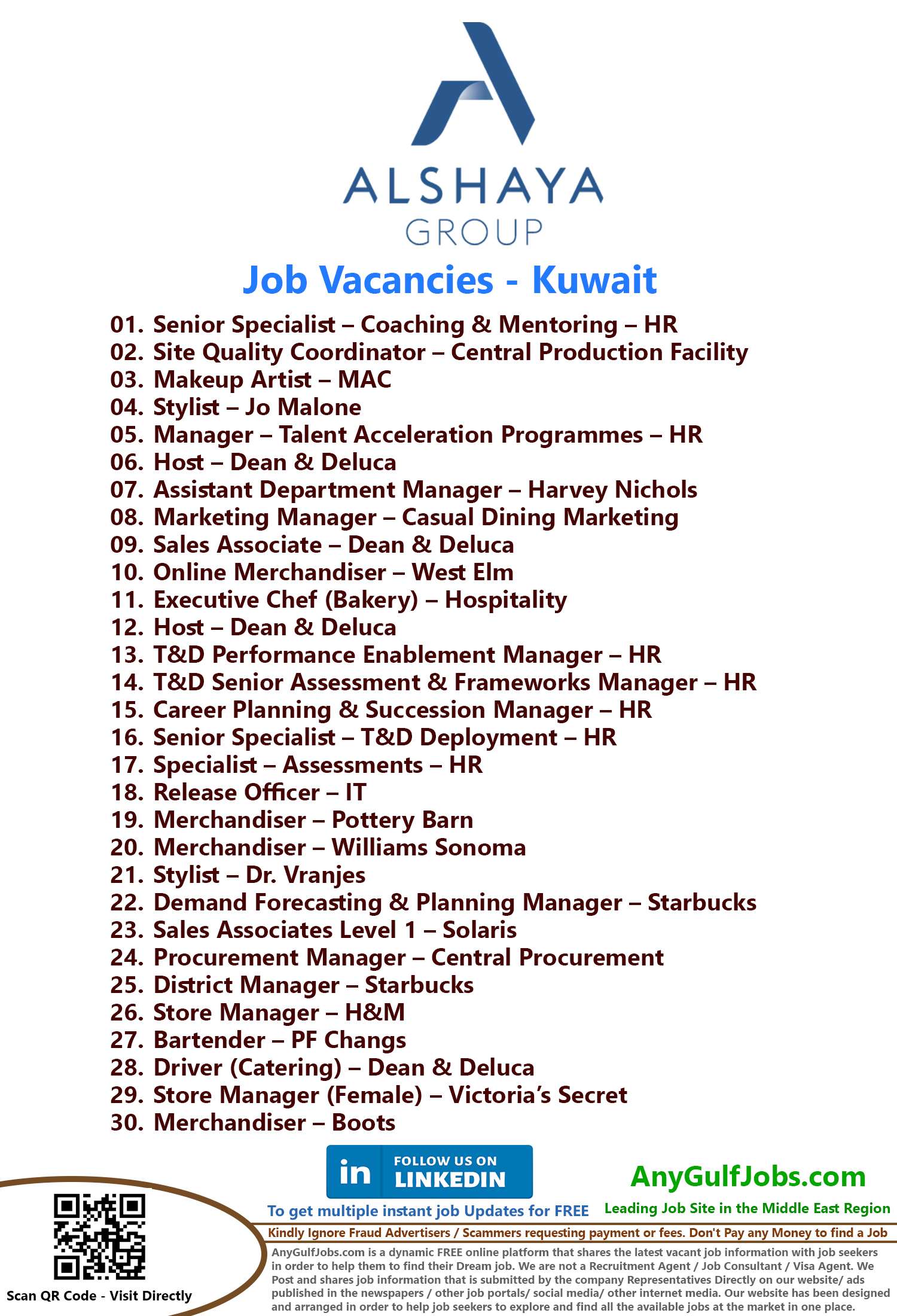 Alshaya Group Job Vacancies - Kuwait