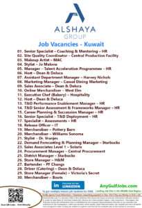 Alshaya Group Job Vacancies - Kuwait