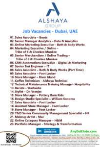 Alshaya Group Job Vacancies - Dubai, UAE