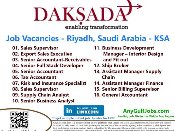 Daksada Job Vacancies - Riyadh, Saudi Arabia - KSA