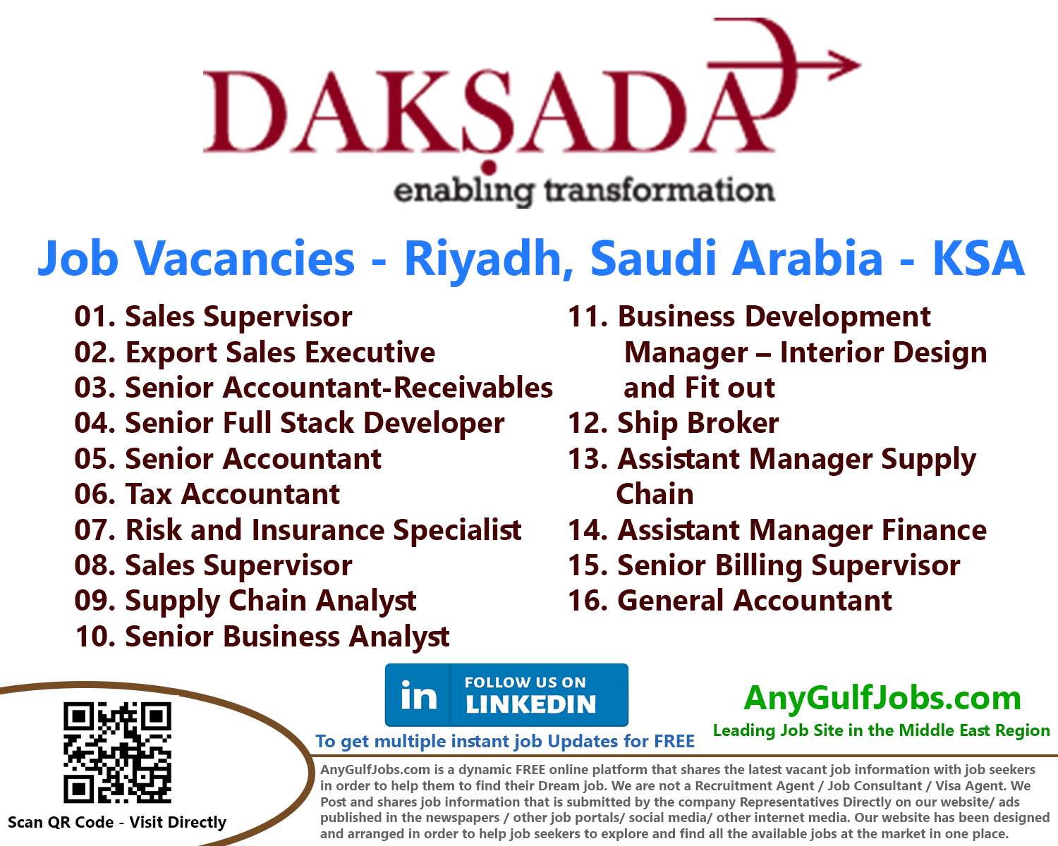 Daksada Job Vacancies - Riyadh, Saudi Arabia - KSA