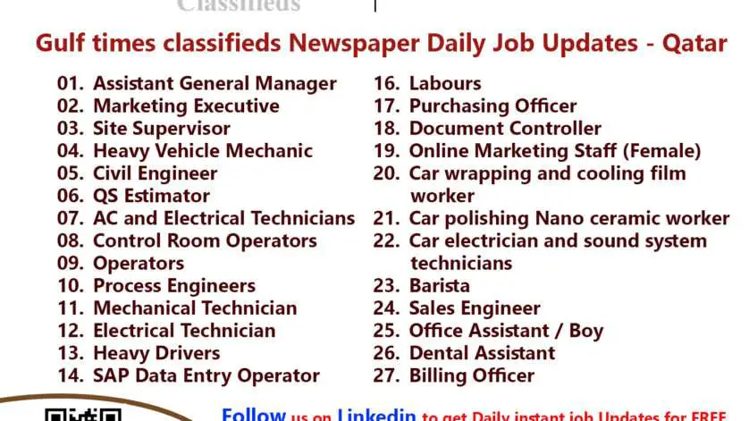 Gulf times classifieds Job Vacancies Qatar - 01 December 2022