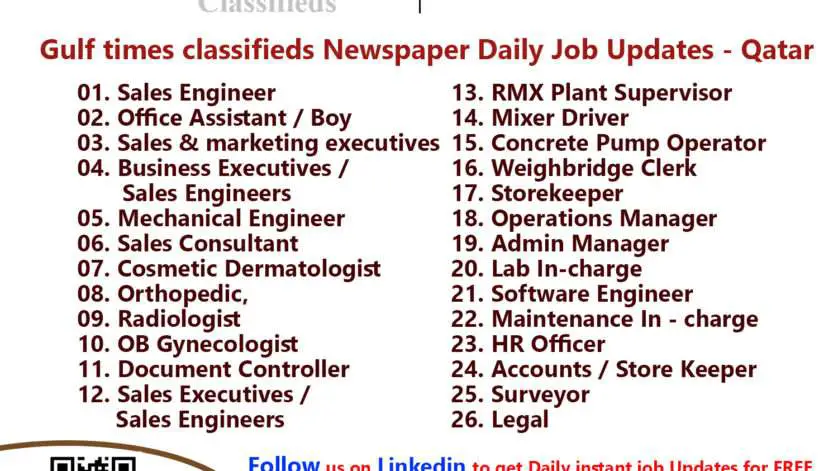 Gulf times classifieds Job Vacancies Qatar - 04 December 2022