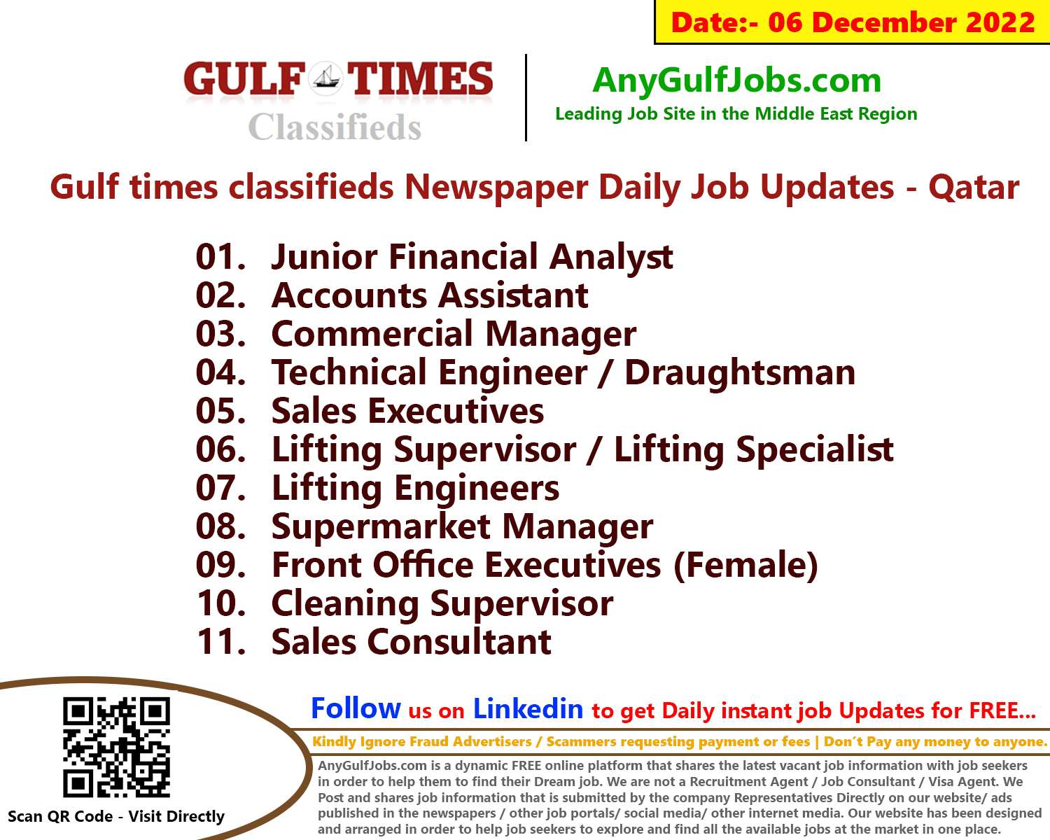 Gulf times classifieds Job Vacancies Qatar - 06 December 2022