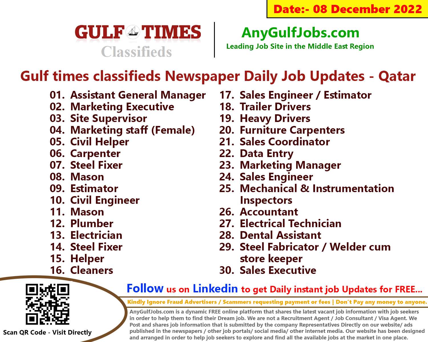 Gulf times classifieds Job Vacancies Qatar - 08 December 2022