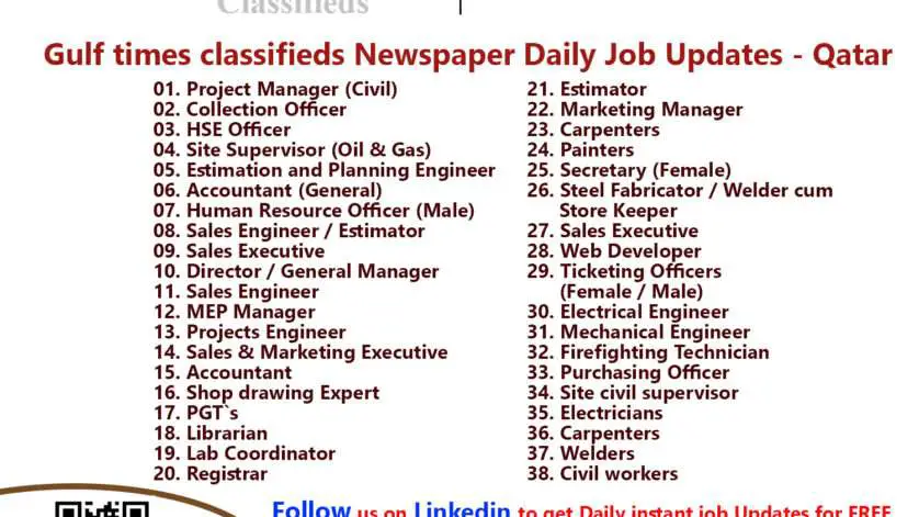 Gulf times classifieds Job Vacancies Qatar - 11 December 2022