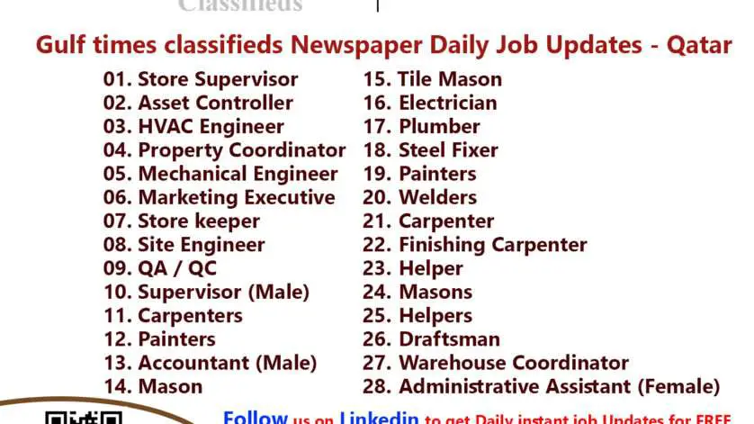 Gulf times classifieds Job Vacancies Qatar - 13 December 2022