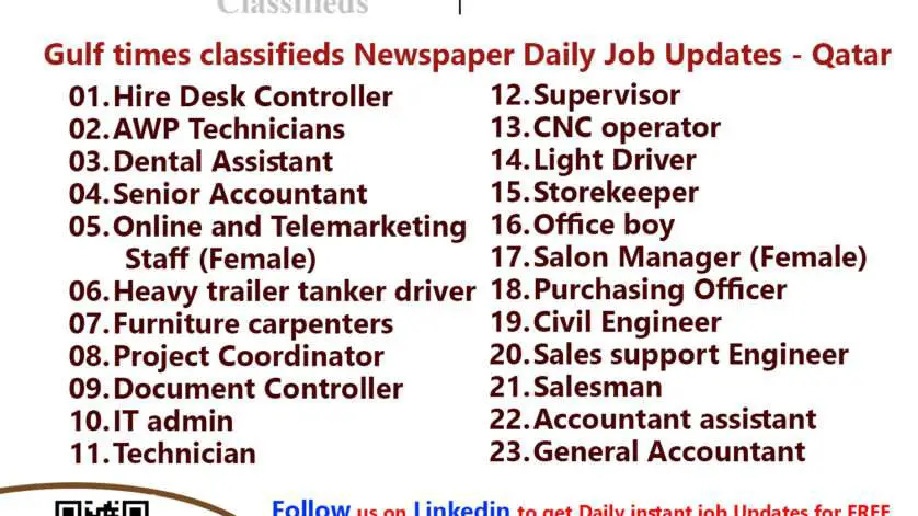 Gulf times classifieds Job Vacancies Qatar - 15 December 2022