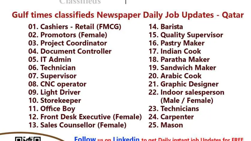 Gulf times classifieds Job Vacancies Qatar - 19 December 2022