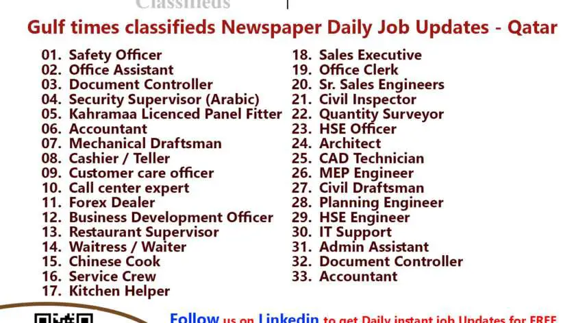 Gulf times classifieds Job Vacancies Qatar - 21 December 2022