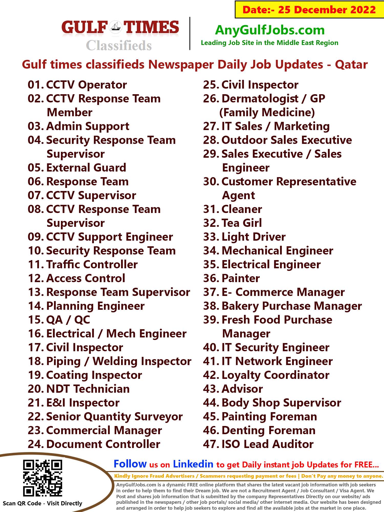 Gulf times classifieds Job Vacancies Qatar - 25 December 2022