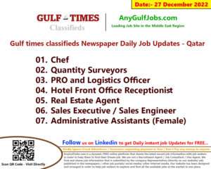 Gulf times classifieds Job Vacancies Qatar - 27 December 2022