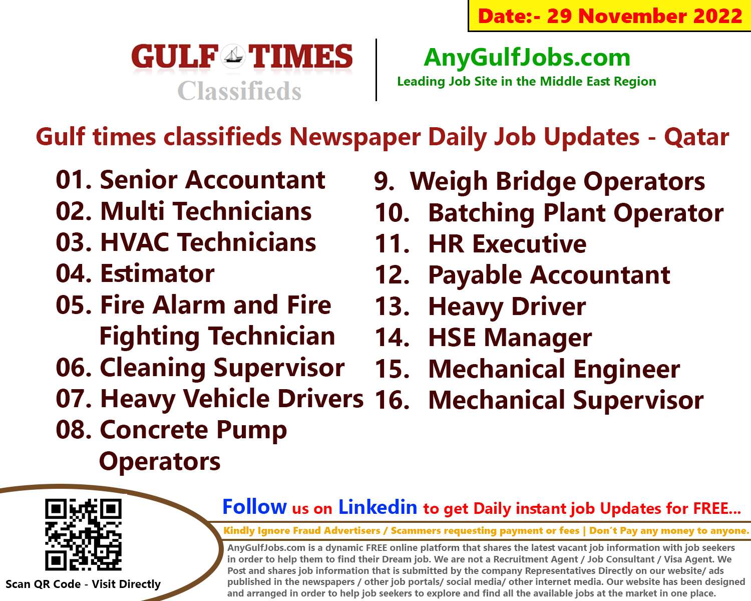 Gulf times classifieds Job Vacancies Qatar - 29 November 2022