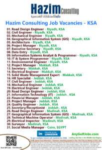 Hazim Consulting Job Vacancies - Riyadh, Madinah - KSA