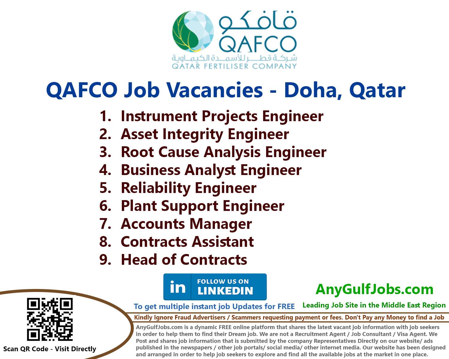 QAFCO Job Vacancies - Doha, Qatar