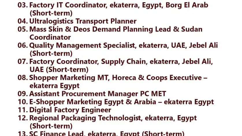 Unilever Job Vacancies - UAE | Egypt