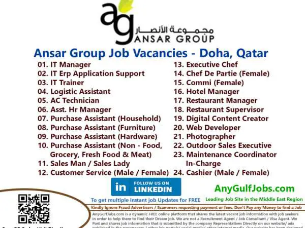Ansar Group Job Vacancies - Doha, Qatar