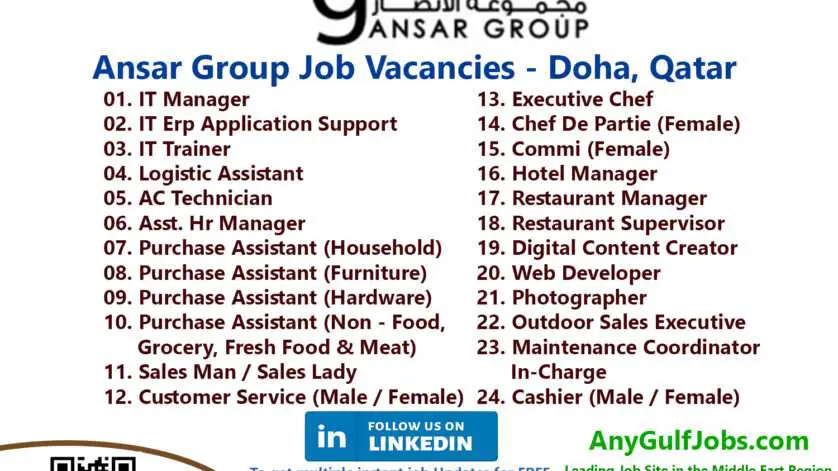Ansar Group Job Vacancies - Doha, Qatar