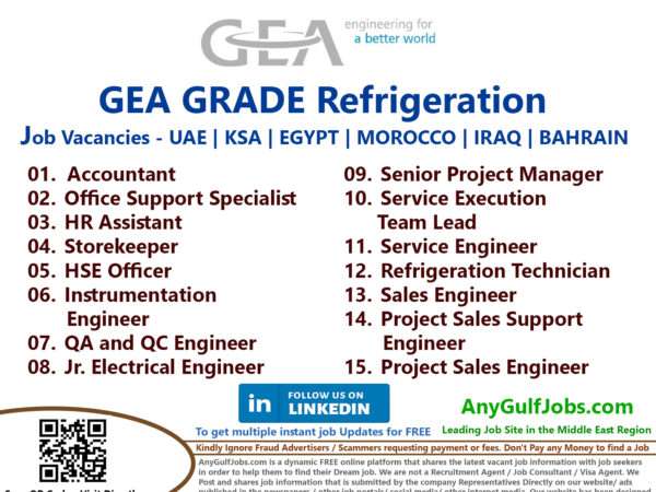 GEA GRADE Refrigeration Vacancies - UAE | KSA | EGYPT | MOROCCO | IRAQ | BAHRAIN 