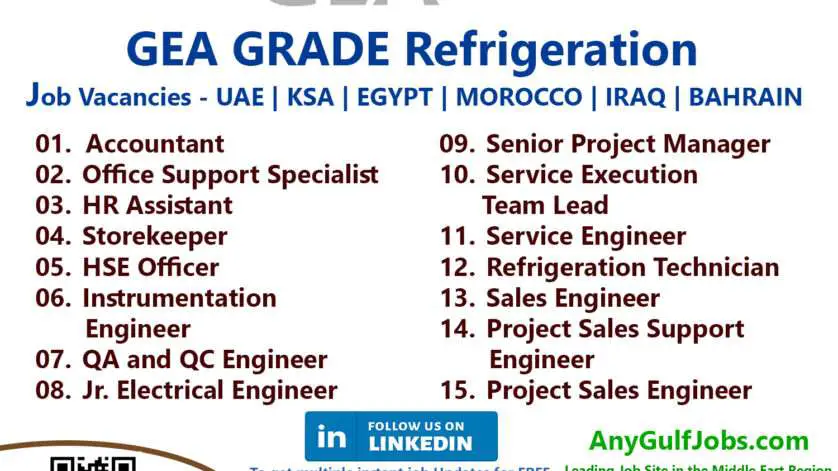 GEA GRADE Refrigeration Vacancies - UAE | KSA | EGYPT | MOROCCO | IRAQ | BAHRAIN 