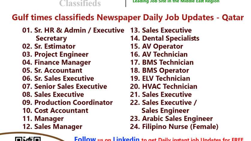Gulf times classifieds Job Vacancies Qatar - 03 January 2023