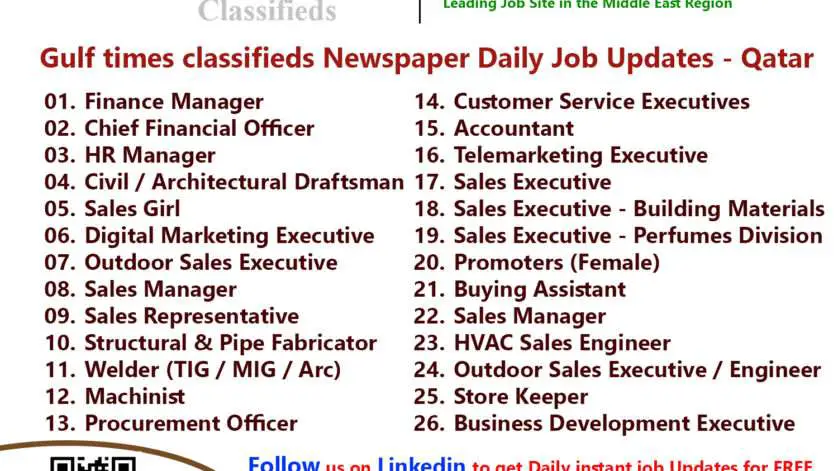 Gulf times classifieds Job Vacancies Qatar - 04 January 2023