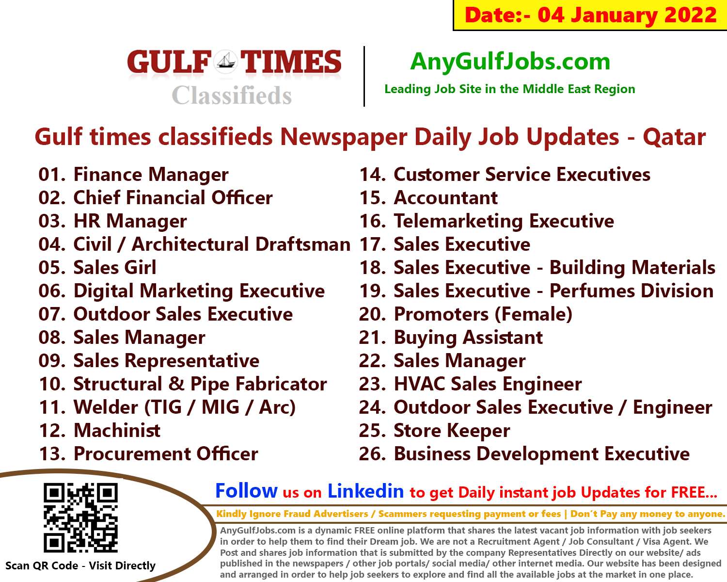 Gulf times classifieds Job Vacancies Qatar - 04 January 2023