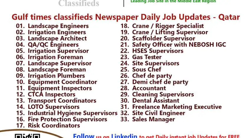 Gulf times classifieds Job Vacancies Qatar - 05 January 2023