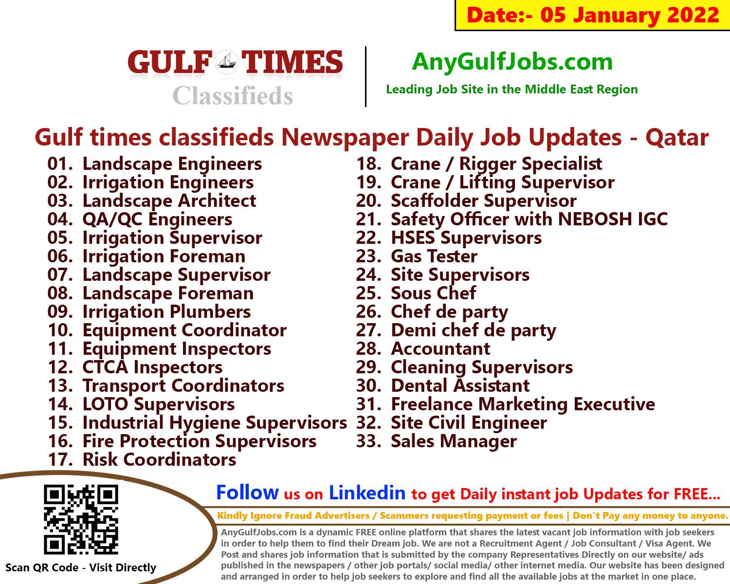 Gulf times classifieds Job Vacancies Qatar - 05 January 2023