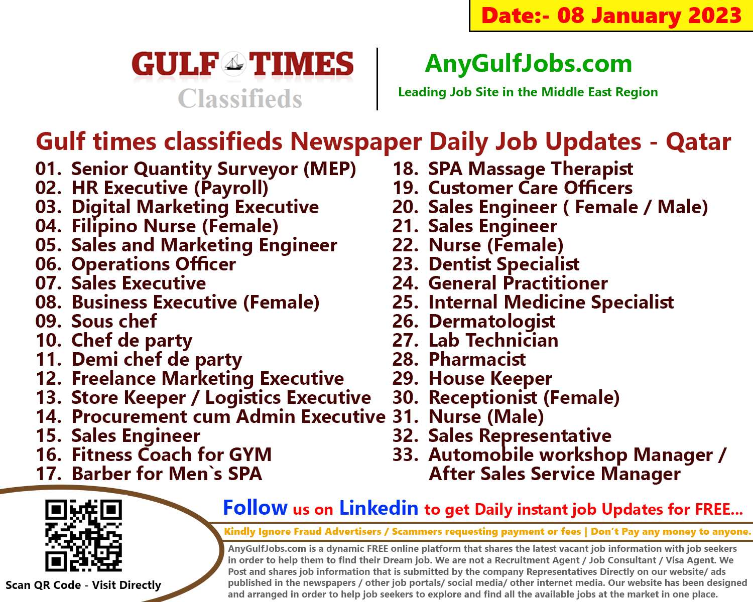 Gulf times classifieds Job Vacancies Qatar - 08 January 2023