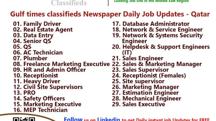 Gulf times classifieds Job Vacancies Qatar - 09 January 2023