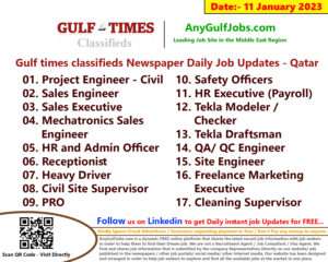 Gulf times classifieds Job Vacancies Qatar - 11 January 2023
