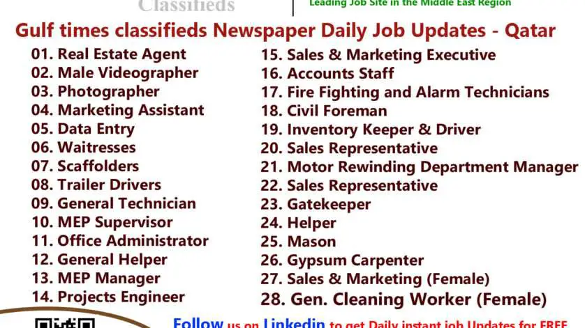 Gulf times classifieds Job Vacancies Qatar - 18 January 2023